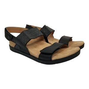 Spenco Sanabel Women's Black Silver Faux Leather Elastic Strap Comfort Sandals 8